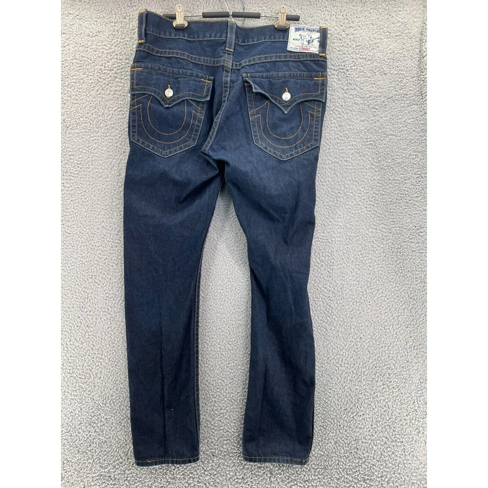 TRUE RELIGION Mens 42 (38x32 Act) Straight Flap Red Orange Blue World Tour Jeans